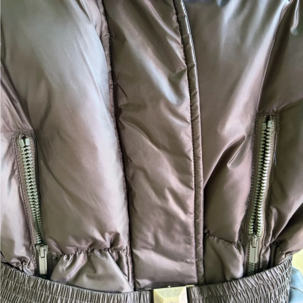 BCBGMaxAzria Dark Army Green Puffer Vest with Belt - Picture 9 of 10